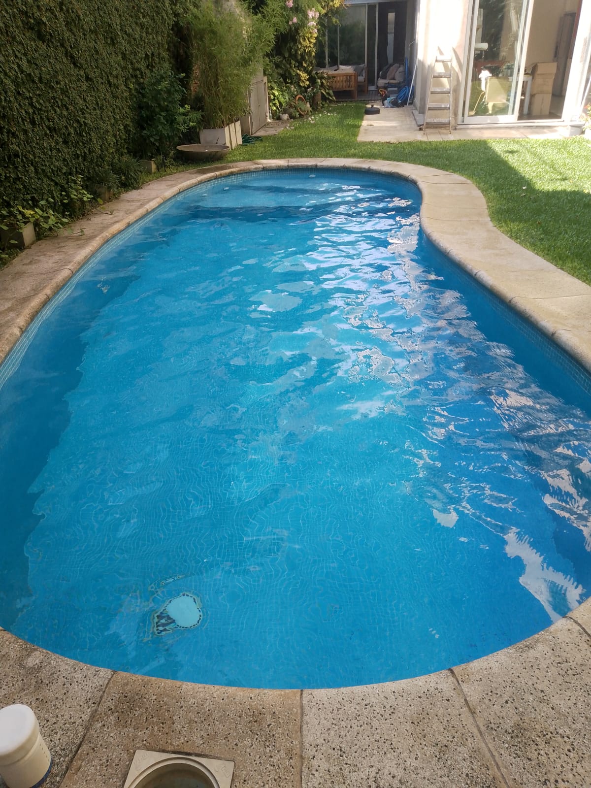 Piscina curva con agua clara